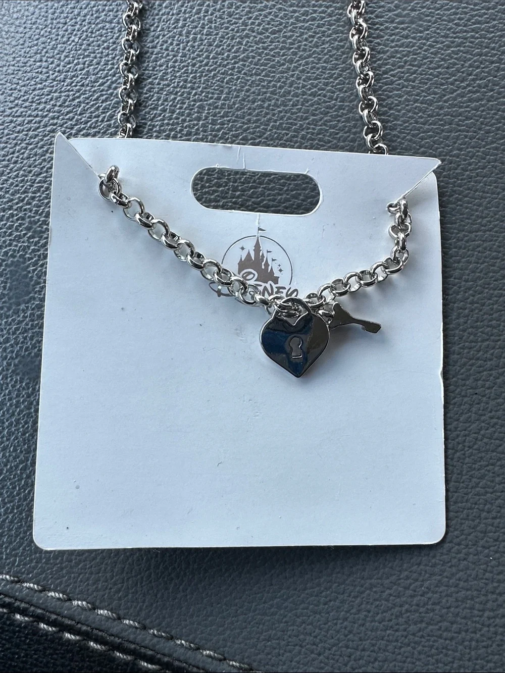 Disney Silver-Tone Chain Necklace with Heart Lock and Key Charm